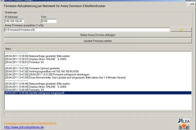 Bild: JR-LEA Firmware Manager - Firmware Update über Netzwerk