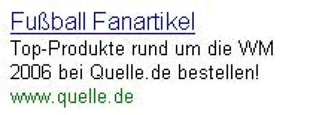 Bild: Google Adwords für die WM bei Quelle.de