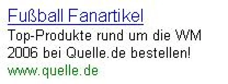 Bild: Google Adwords für die WM bei Quelle.de