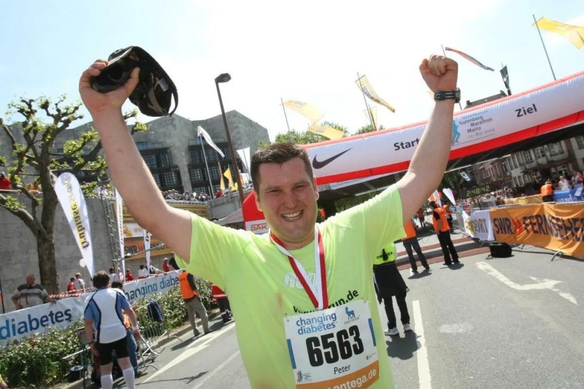 Ehemaliger Sportmuffel Peter R. meisterte trotz Diabetes den Halbmarathon im Rahmen des Novo Nordisk Gutenberg Marathon Mainz 2009 mit Bravour.