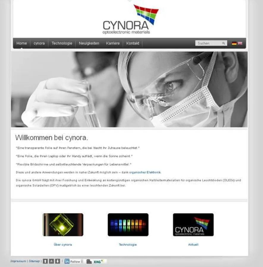 Mit einer neuen, übersichtlichen Startseite begrüßt die cynora GmbH ihre Besucher im Netz.