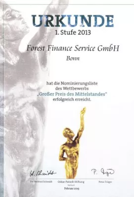 Bild: Großer Preis des Mittelstands: ForestFinance für begehrte Auszeichnung nominiert