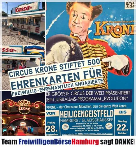 Circus Krone stiftet 500 Ehrenkarten für freiwillig-ehrenamtlich Engagierte Bild: Circus Krone stiftet 500 Ehrenkarten für freiwillig-ehrenamtlich Engagierte