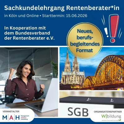 Bild: Rentenberatung als Zukunftsfeld: 2026 starten wieder drei anerkannte Sachkundelehrgänge