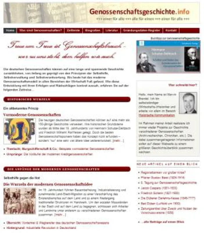Genossenschaftsgeschichte zum Stöbern (Screenshot der neuen Webseite)