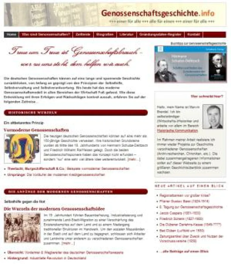 Genossenschaftsgeschichte zum Stöbern (Screenshot der neuen Webseite)