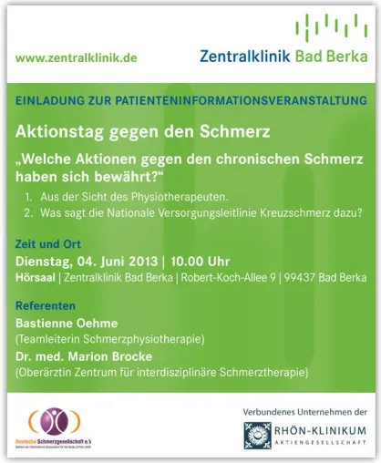 Bild: „Chronischer Schmerz- Was kann man tun?“ - Zentralklinik Bad Berka lädt wieder zum Schmerztag ein
