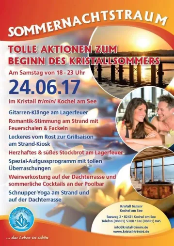 Sommernachtstraum - Tolle Aktionen im Kristall trimini Kochel am See Bild: Sommernachtstraum - Tolle Aktionen im Kristall trimini Kochel am See