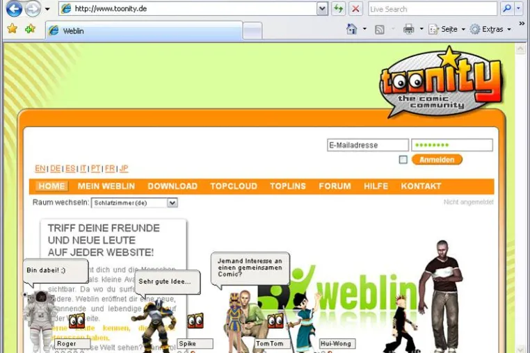 Bild: Dem Comic-Strip entsprungen: weblin-Avatare machen Nutzer von toonity.com sichtbar