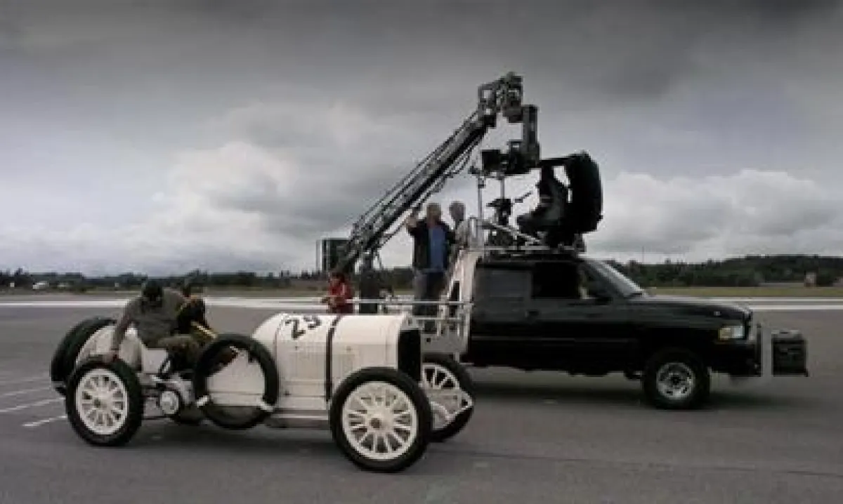 Dreharbeiten mit dem Original Grand Prix-Fahrzeug: Mercedes 140PS 1908
