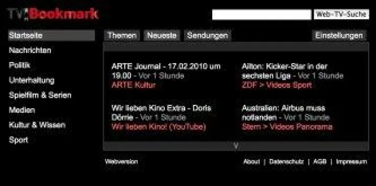 Bild: Web-TV-Übersicht TVBookmark mit komplett überarbeiteter Fernseh-Version