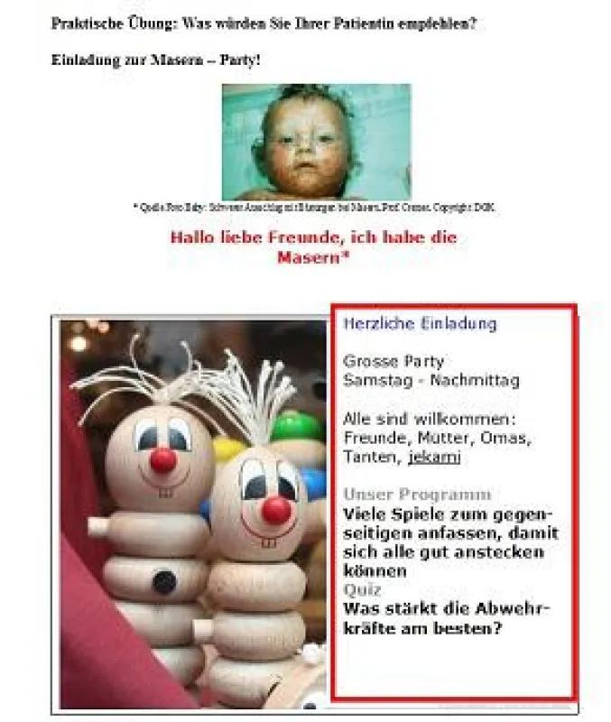 Pro und Kontra Masernparty - Selbststudium Impfen für Frauenärzte