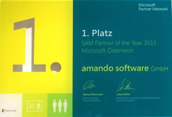 Bild: amando software GmbH erhält Microsoft-Auszeichnung: SAM Partner of the Year 2015