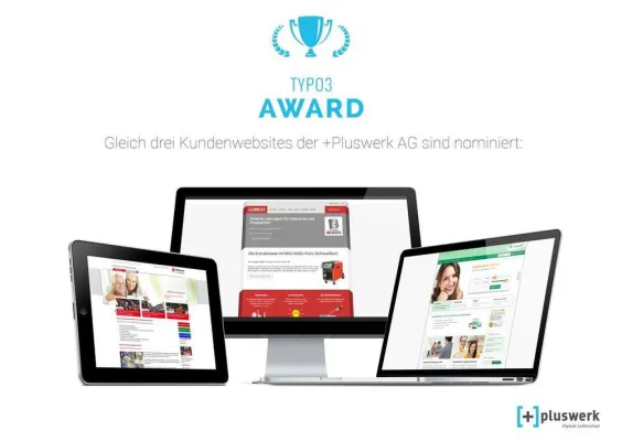 +Pluswerk AG mit drei Kundenprojekten für TYPO3 Award nominiert Bild: +Pluswerk AG mit drei Kundenprojekten für TYPO3 Award nominiert