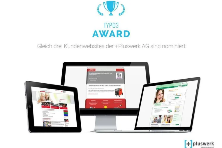 +Pluswerk AG mit drei Kundenprojekten für TYPO3 Award nominiert Bild: +Pluswerk AG mit drei Kundenprojekten für TYPO3 Award nominiert