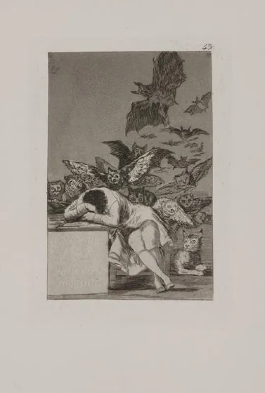 Der Schlaf der Vernunft gebiert Ungeheuer, Capricho 43, Aquatintaradierung 1797