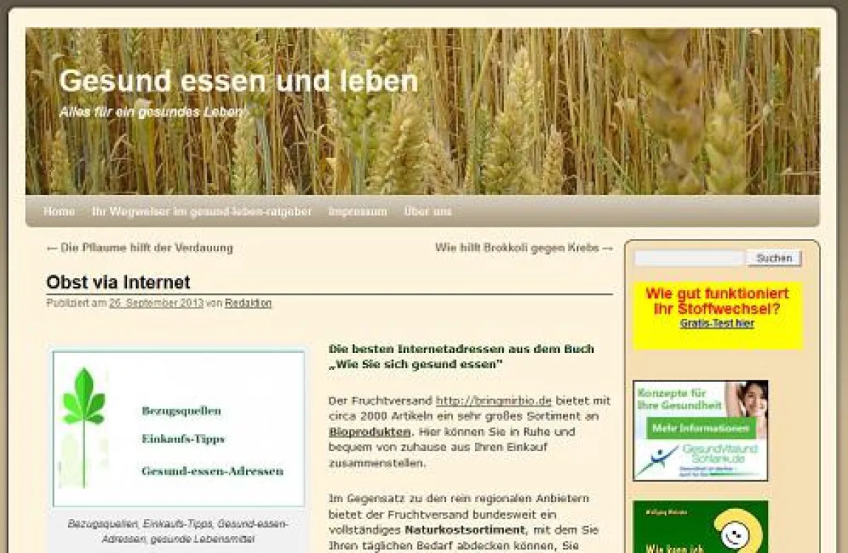 Bezugsquellen, Obst via Internet