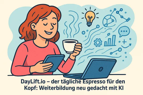 Bild: Von der kleinen KI-Spielerei zum neuen Weiterbildungs-Format: DayLift.io erfindet den „Espresso für den Kopf“