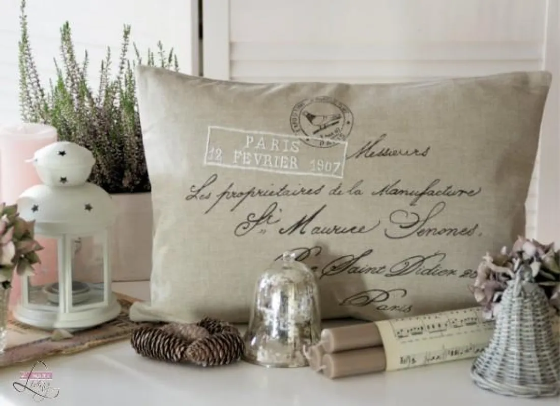 Vintage Chic - Kissen Paris, cremefarben