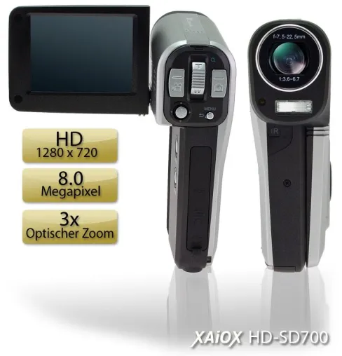 Bild: HD Camcorder im Taschenformat für SDHC Karten mit bis zu 32Gigabyte