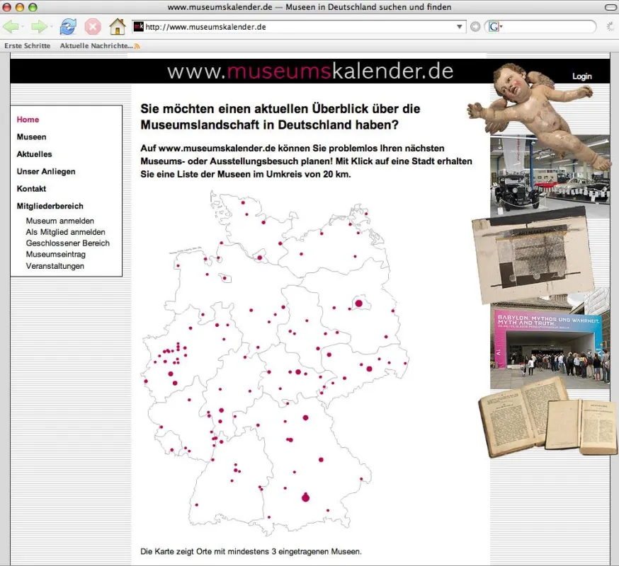 Startseite der Internet-Platform www.museumskalender.de