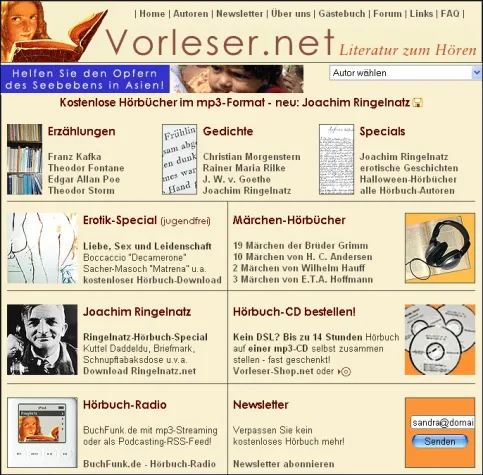 Bild: Vorleser.net: Kostenlose Hörbücher im Internet