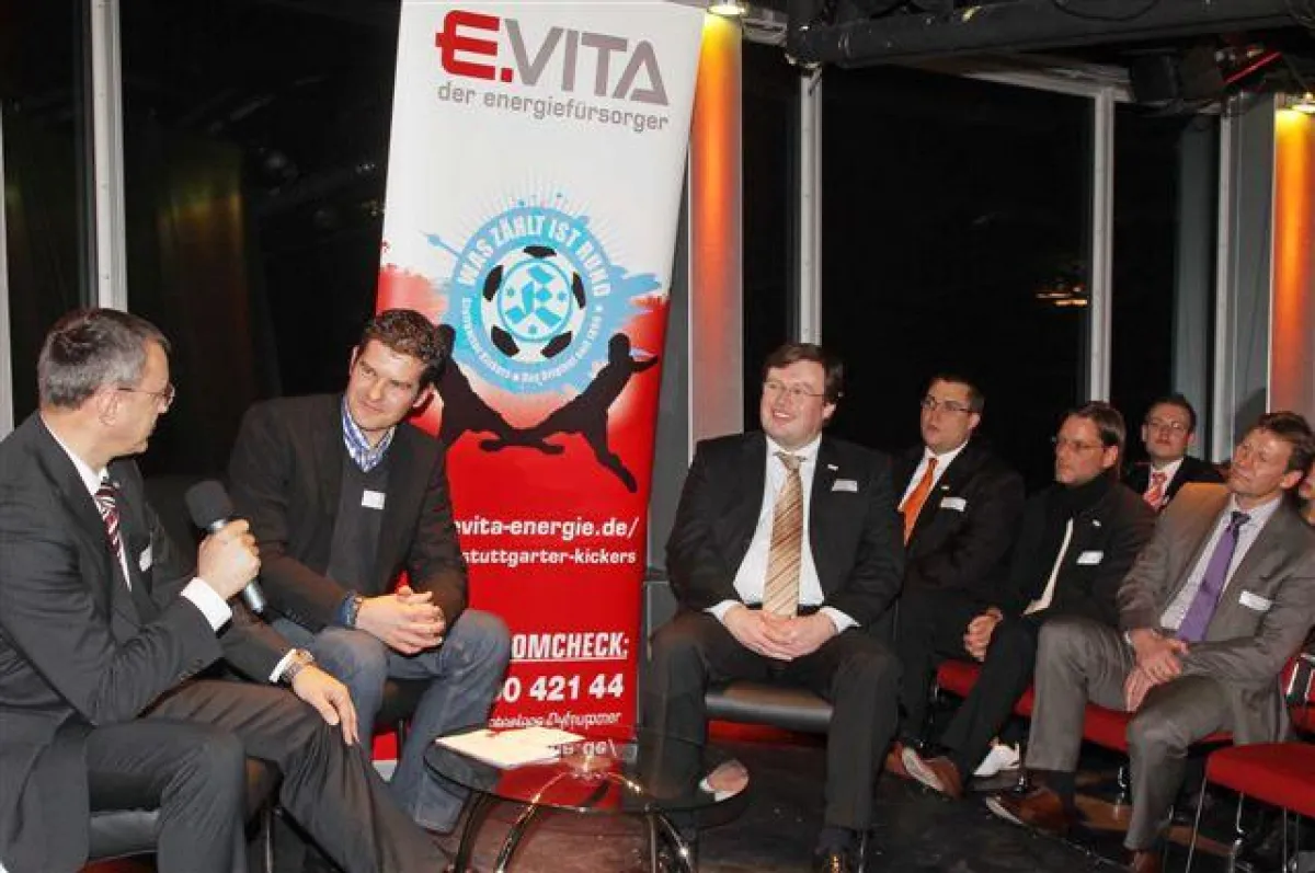 EVITA-Geschäftsführer Manfred Neff (links) und Stefan Harder (rechts) beim Sport-Talk