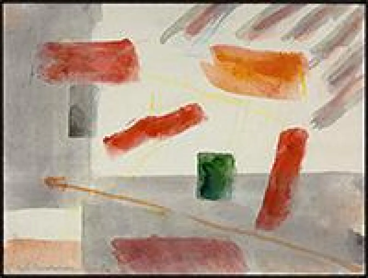 Dieter Goltzsche, Rot und Grün vor grauen Flächen, 1997, © VG Bild-Kunst, Bonn 2014