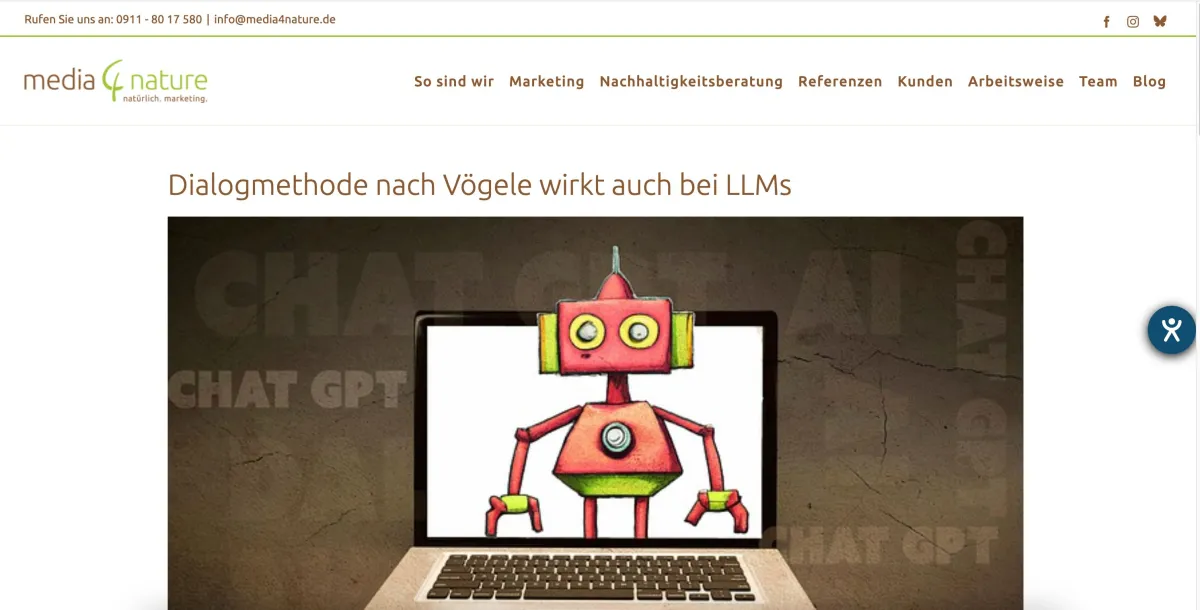 Screenshot Blog auf der Website der nachhaltigen Marketingagentur media4nature (© media4nature GmbH)
