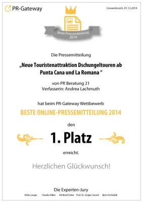 Andrea Lachmuth gewinnt den Titel "Beste Pressemitteilung 2014" von PR-Gateway Bild: Andrea Lachmuth gewinnt den Titel "Beste Pressemitteilung 2014" von PR-Gateway