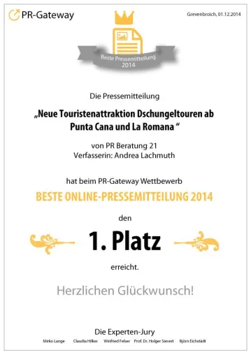 Bild: Andrea Lachmuth gewinnt den Titel "Beste Pressemitteilung 2014" von PR-Gateway