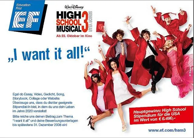 Sonderstipendium für USA-Schüleraustausch - Kreativwettbewerb zum Kinostart von High School Musical 3 Bild: Sonderstipendium für USA-Schüleraustausch - Kreativwettbewerb zum Kinostart von High School Musical 3