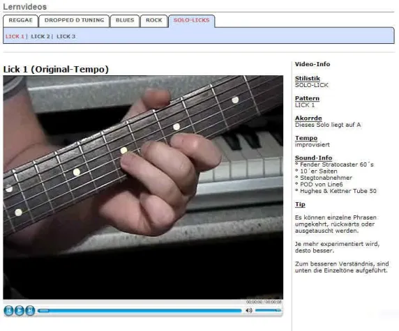 Bild: Webseite zum Gitarre lernen mit gratis Videos