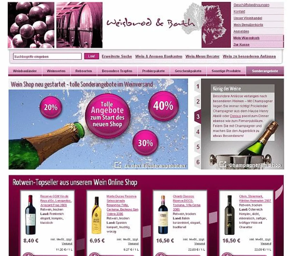 Neues Layout des Weinshop von Weinhandel Weisbrod & Bath