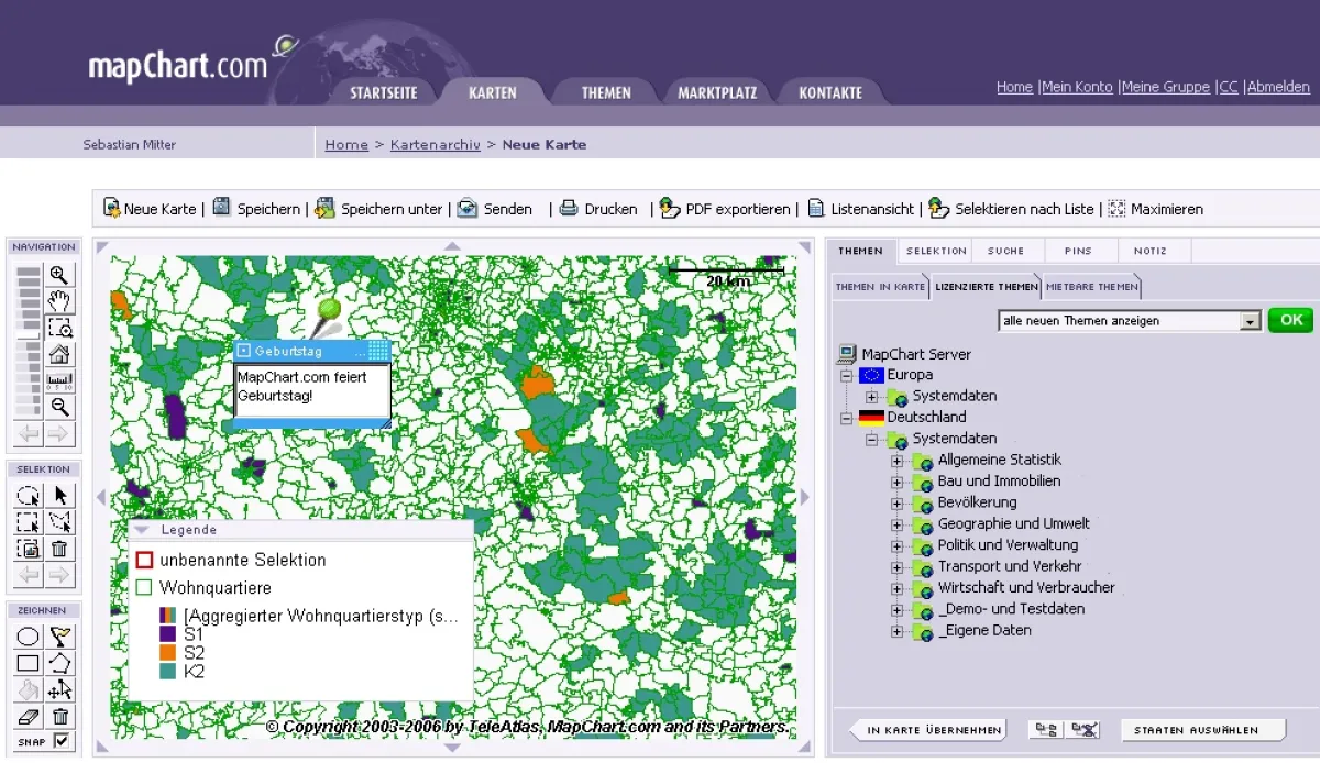 Screenshot des MapChart Geomanagers