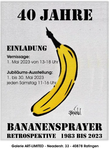 Einladung zur Finissage der Jubiläumsausstellung "Thomas Baumgärtel - 40 Jahre Bananensprayer" Bild: Einladung zur Finissage der Jubiläumsausstellung "Thomas Baumgärtel - 40 Jahre Bananensprayer"