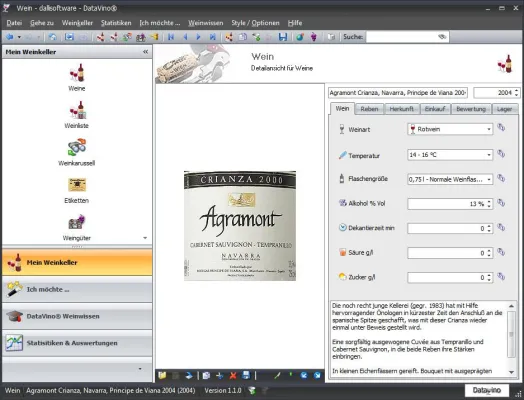 Bild: DataVino® - Die Weinsoftware für alle Weinliebhaber, Weinprofis und solche, die es werden wollen.