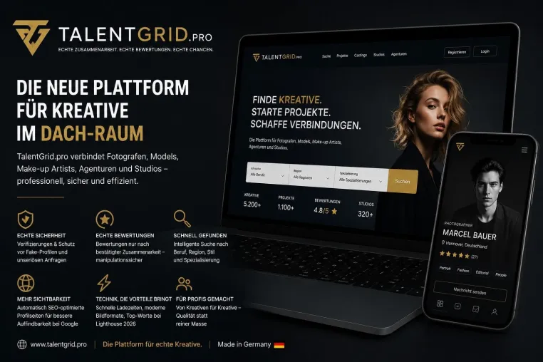 Bild: TalentGrid.pro startet eine neue Generation der Kreativplattform: Schluss mit veralteten Portalen...