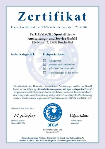 Zertifizierte Prüfer für Freisportanlagen Bild: Zertifizierte Prüfer für Freisportanlagen