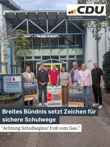 Bild: Breites Bündnis setzt Zeichen für sichere Schulwege: Fototermin zur Aktion "Achtung Schulbeginn! Fuß vom Gas."