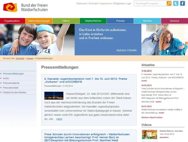 Homepage der Waldorfschulen jetzt neu auch mit Bewegtbild Bild: Homepage der Waldorfschulen jetzt neu auch mit Bewegtbild