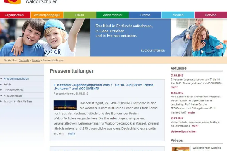 Bild: Homepage der Waldorfschulen jetzt neu auch mit Bewegtbild
