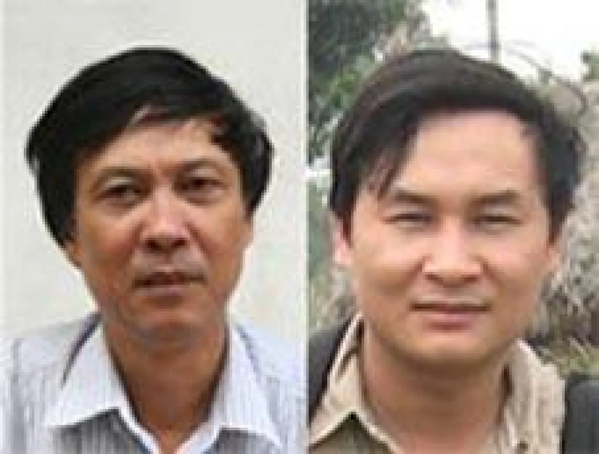 Die Journalisten Nguyen Viet Chien (l) und Nguyen Van Hai (r) wurden wegen „Missbrauch der demokratischen Rechte“ zu zwei Jahren Haft bzw. zwei Jahren Umerziehung ohne Haft verurteilt.