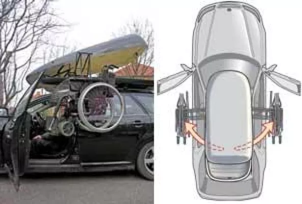 Bild: Die erste Dachbox, die einen Rollstuhl von beiden Fahrzeugseiten laden kann