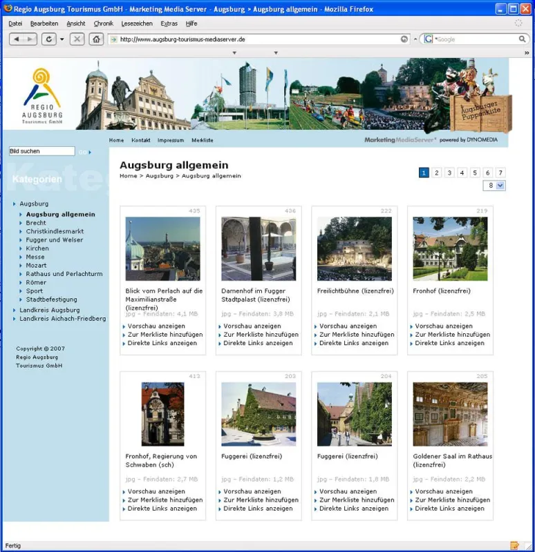 Einstiegsseite für das neue Bild und Medienportal der Augsburg Tourismus.