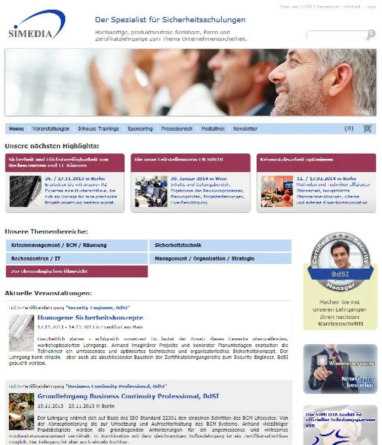 SIMEDIA.de - Neues Webdesign für Sicherheitsseminare, Sicherheitslehrgänge, Krisenmanagement