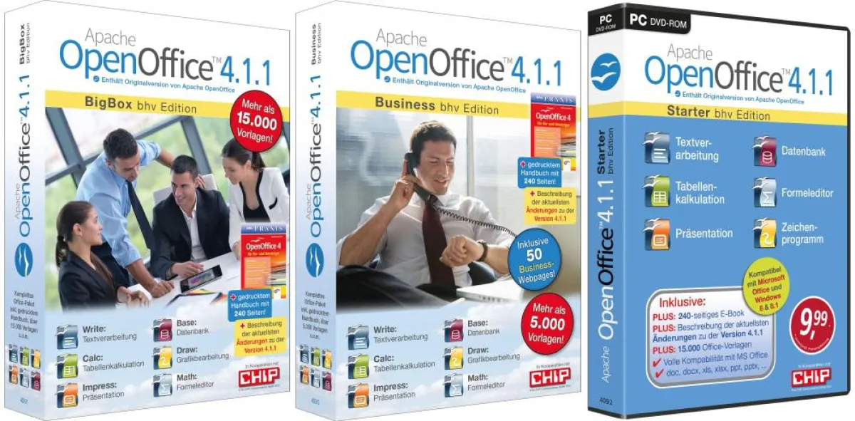 Die Apache OpenOffice 4.1.1 erscheint auch als BigBox und Business Edition.