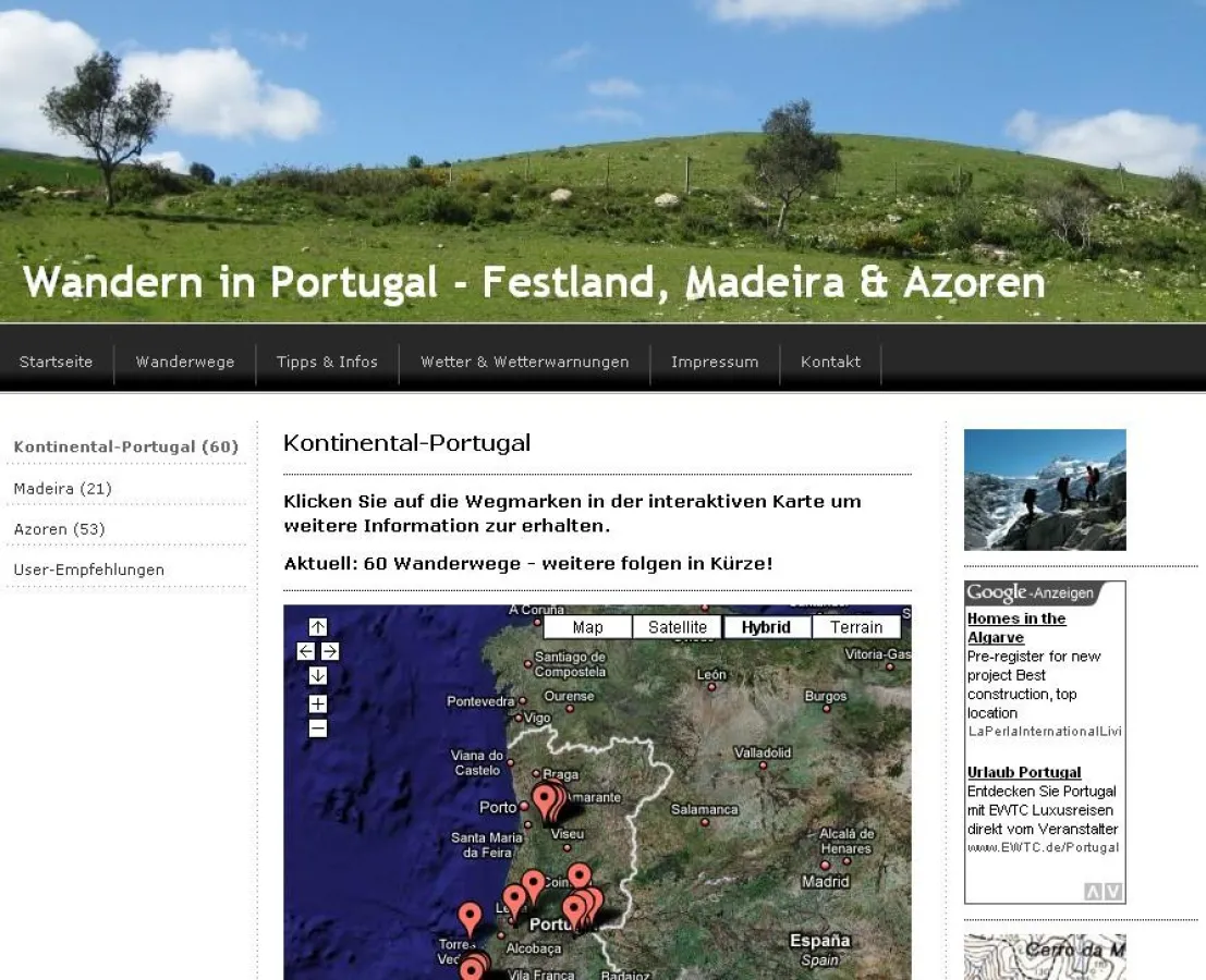 Screenshot der Webseite www.wanderninportugal.de