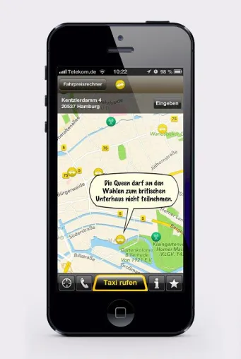 Bild: Bestell-App von Taxi.de bietet nun auch unnützes Wissen