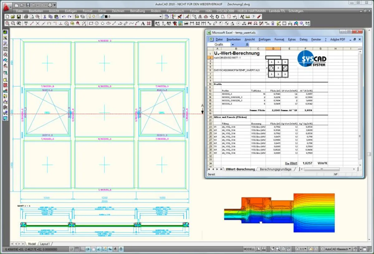 Ausgabe der Wärmestromberechnung im CAD